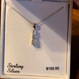 DiamonLuxe 3 stone sterling silver pendant NWT